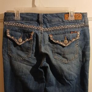 Seven7 Blue Boot Cut Jeans with Embroidered Pockets